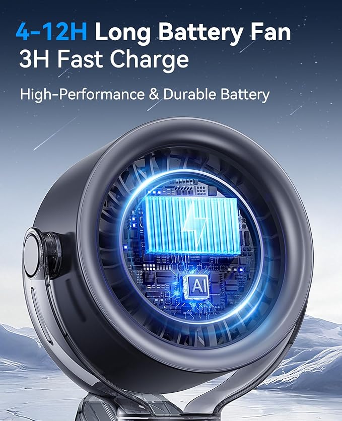 4000mAh Rechargeable Portable Clip on Fan 100-Speed LED Display 360 Rotate Turbo Desk Fan