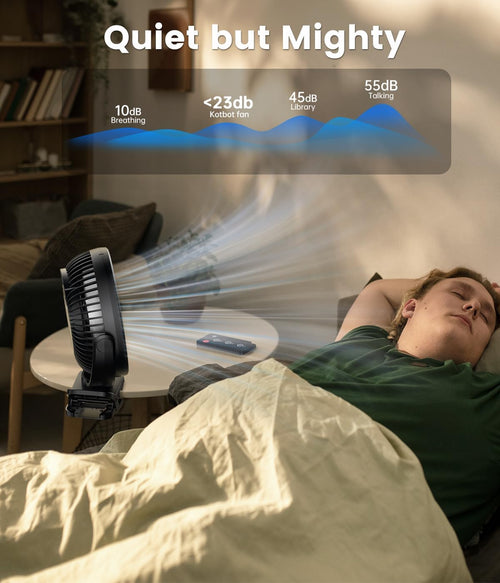 24000mAh Clip on Fan for Golf Cart - 8-inch Portable Rechargeable Fans - Max Up to 150Hrs Work Time - Battery Operated Fan with LED, Remote, Timers, Hook for Office, Desk, Camping, Tent, Treadmill