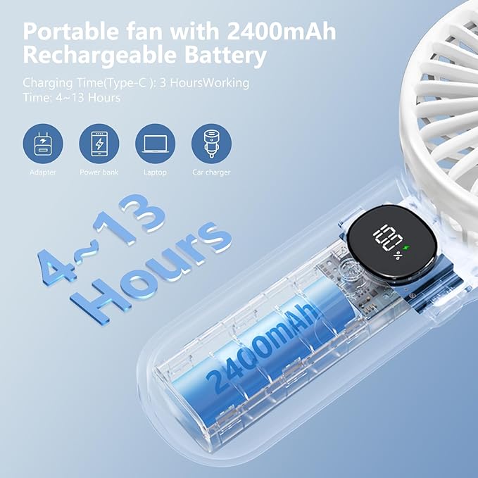 Portable Fan, Handheld Fans 2-Pack, 180° Foldable Hand Held Fan with Lanyard, 5-Speed Small Personal Fan Ultra quite, Electric Travel Fan for Outdoor, Office, for Men Women -Black & White