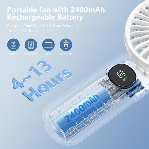 Portable Fan, Handheld Fans 2-Pack, 180° Foldable Hand Held Fan with Lanyard, 5-Speed Small Personal Fan Ultra quite, Electric Travel Fan for Outdoor, Office, for Men Women -Black & White