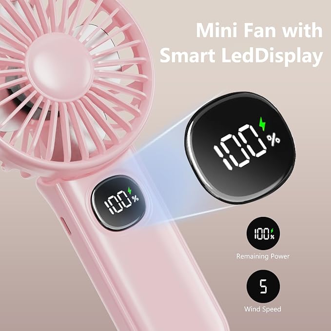 Portable Fan, Handheld Fans 2-Pack, 180° Foldable Hand Held Fan with Lanyard, 5-Speed Small Personal Fan Ultra quite, Electric Travel Fan for Outdoor, Office, for Men Women -Black & White