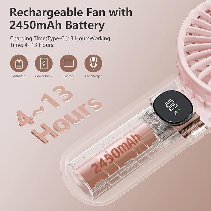 Portable Fan, Handheld Fans 2-Pack, 180° Foldable Hand Held Fan with Lanyard, 5-Speed Small Personal Fan Ultra quite, Electric Travel Fan for Outdoor, Office, for Men Women -Black & White