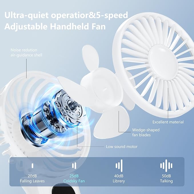Portable Fan, Handheld Fans 2-Pack, 180° Foldable Hand Held Fan with Lanyard, 5-Speed Small Personal Fan Ultra quite, Electric Travel Fan for Outdoor, Office, for Men Women -Black & White