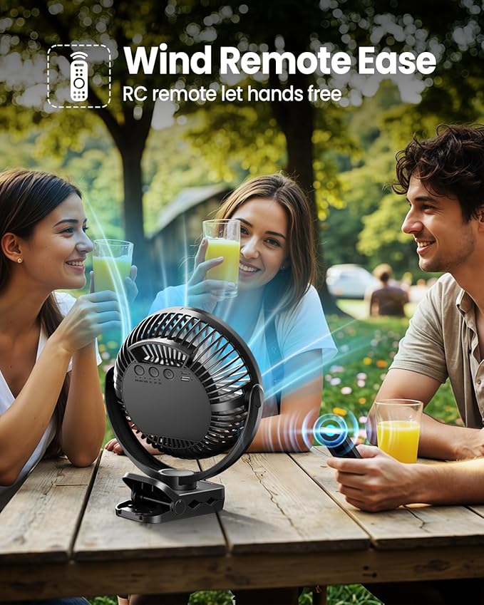 24000mAh Clip on Fan for Golf Cart 8-Inch Portable Rechargeable Battery Fan with Remote