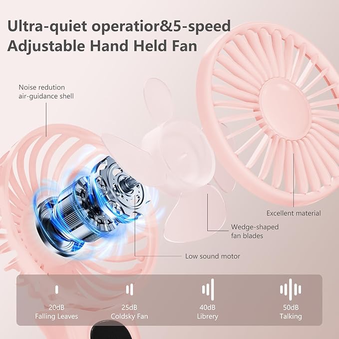 Portable Fan, Handheld Fans 2-Pack, 180° Foldable Hand Held Fan with Lanyard, 5-Speed Small Personal Fan Ultra quite, Electric Travel Fan for Outdoor, Office, for Men Women -Black & White