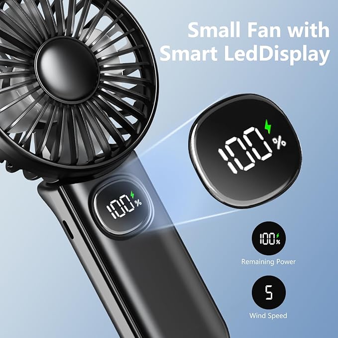 Portable Fan, Handheld Fans 2-Pack, 180° Foldable Hand Held Fan with Lanyard, 5-Speed Small Personal Fan Ultra quite, Electric Travel Fan for Outdoor, Office, for Men Women -Black & White