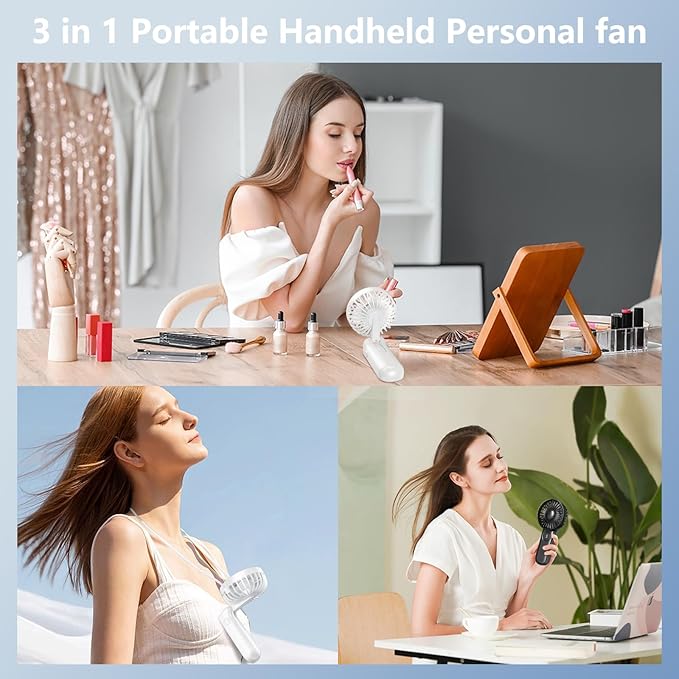 Portable Fan, Handheld Fans 2-Pack, 180° Foldable Hand Held Fan with Lanyard, 5-Speed Small Personal Fan Ultra quite, Electric Travel Fan for Outdoor, Office, for Men Women -Black & White