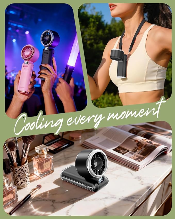 SWEETFULL Portable Handheld Fan 5000mAh Rechargeable 5-Speed with Digital Display Pink