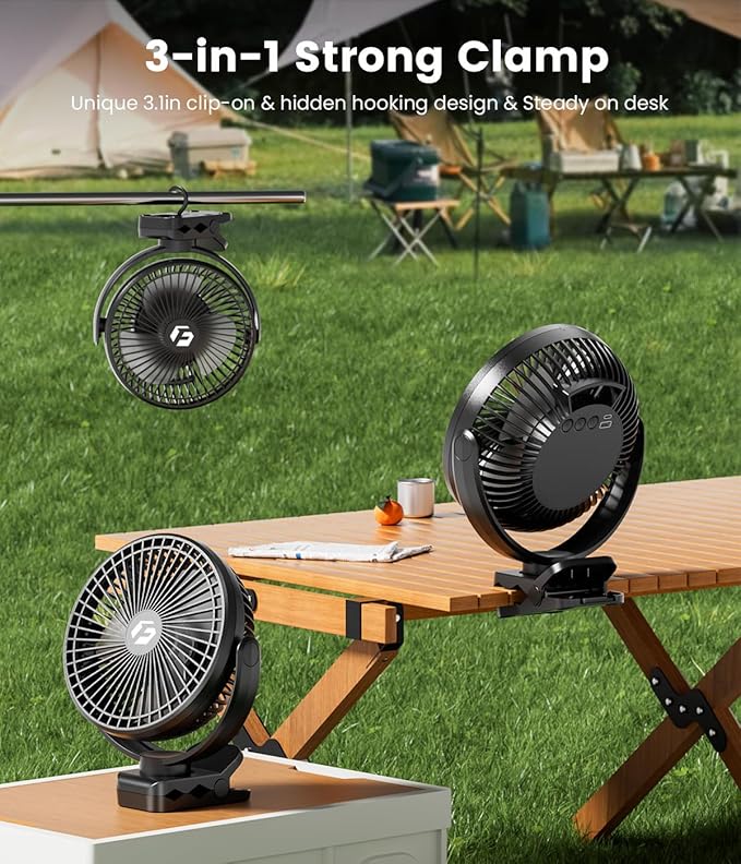 24000mAh Clip on Fan for Golf Cart 8-Inch Portable Rechargeable Battery Fan with Remote