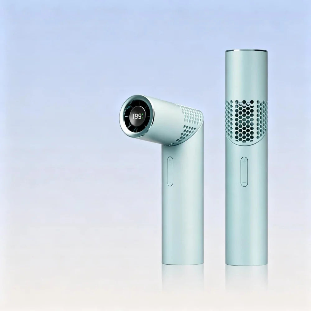 AC Decors™ LuxeWand Compact Lipstick-Style Fan - with Stepless Turbo Airflow (Lavender Mist / Pearl White / Mint Green)