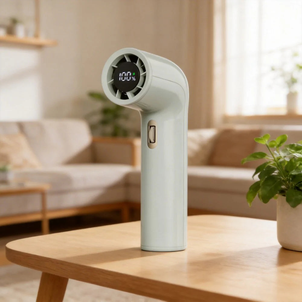 AC Decors™ TurboFlow 100-Speed Smart Handheld Fan - with LED Display & High-Torque Turbine (Cloud White / Warm Sand / Glacial Mint)