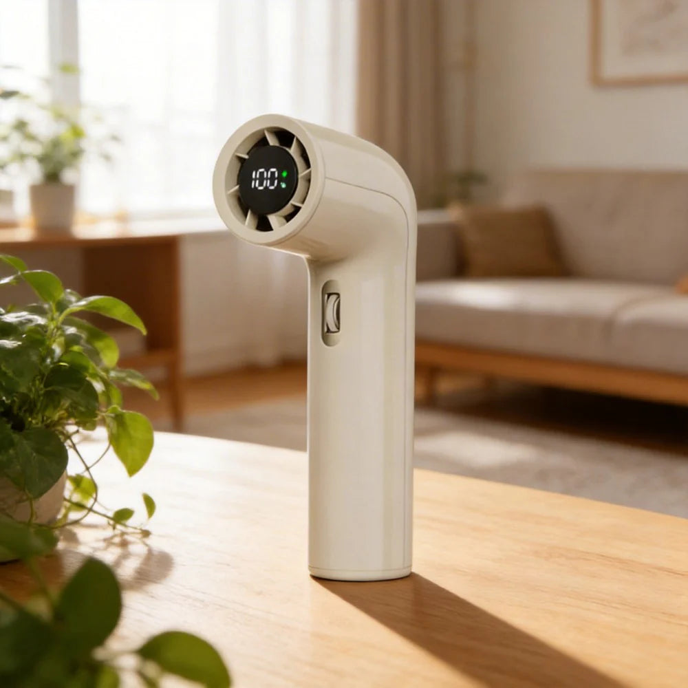 AC Decors™ TurboFlow 100-Speed Smart Handheld Fan - with LED Display & High-Torque Turbine (Cloud White / Warm Sand / Glacial Mint)