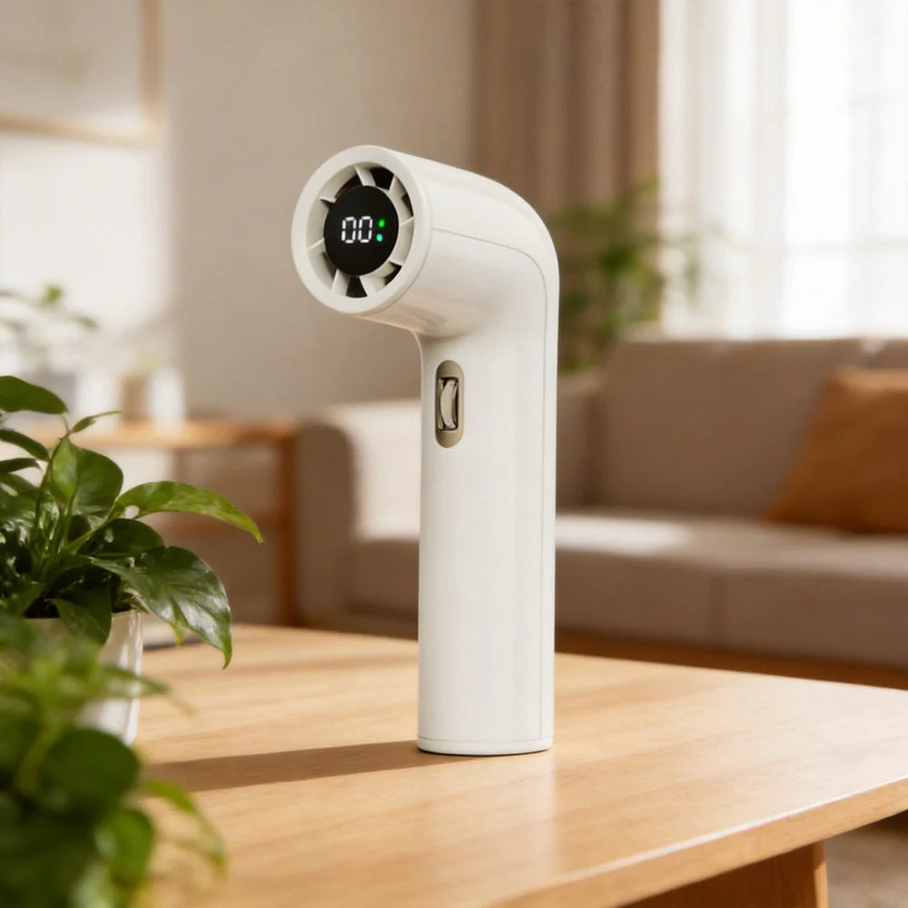 AC Decors™ TurboFlow 100-Speed Smart Handheld Fan - with LED Display & High-Torque Turbine (Cloud White / Warm Sand / Glacial Mint)