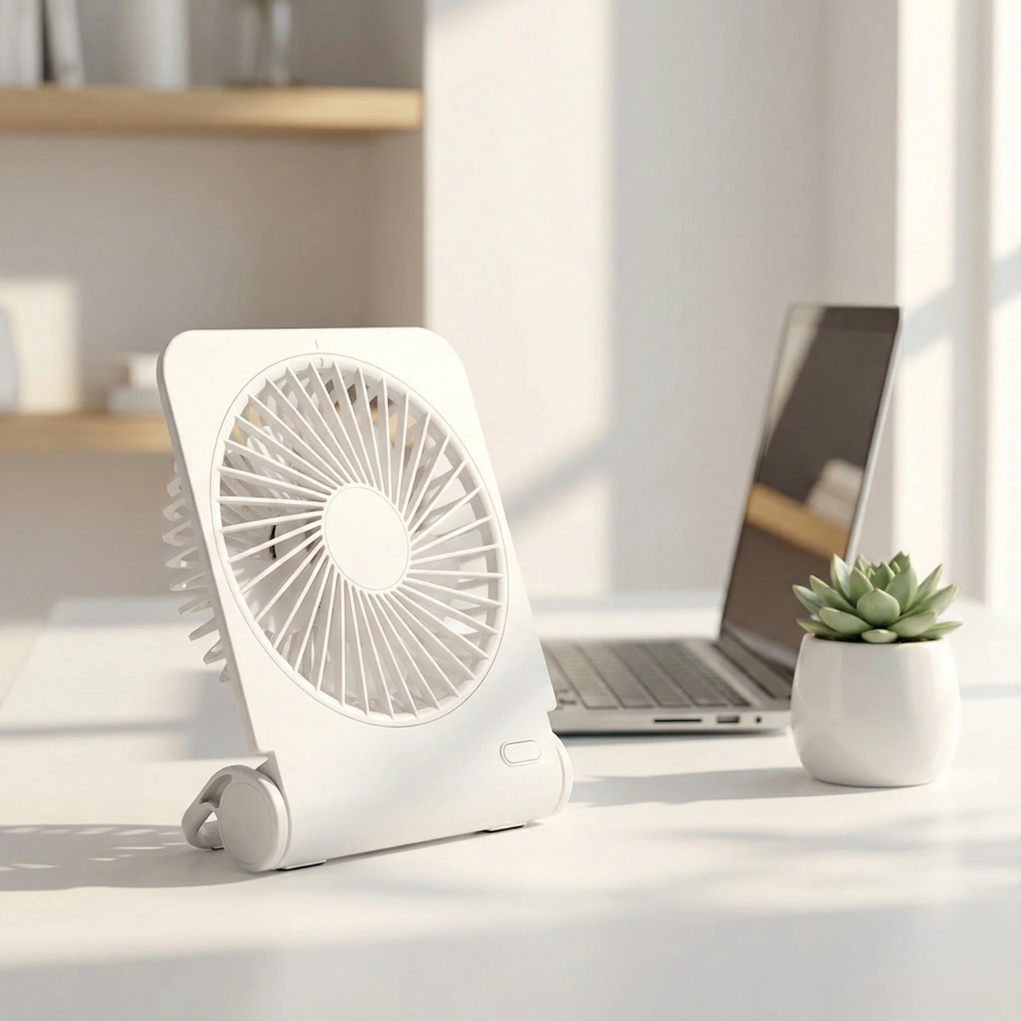 AC Decors™ AeroFold Slim Desktop Fan - Ultra-Quiet, USB Rechargeable & Portable (White / Black / Pink)