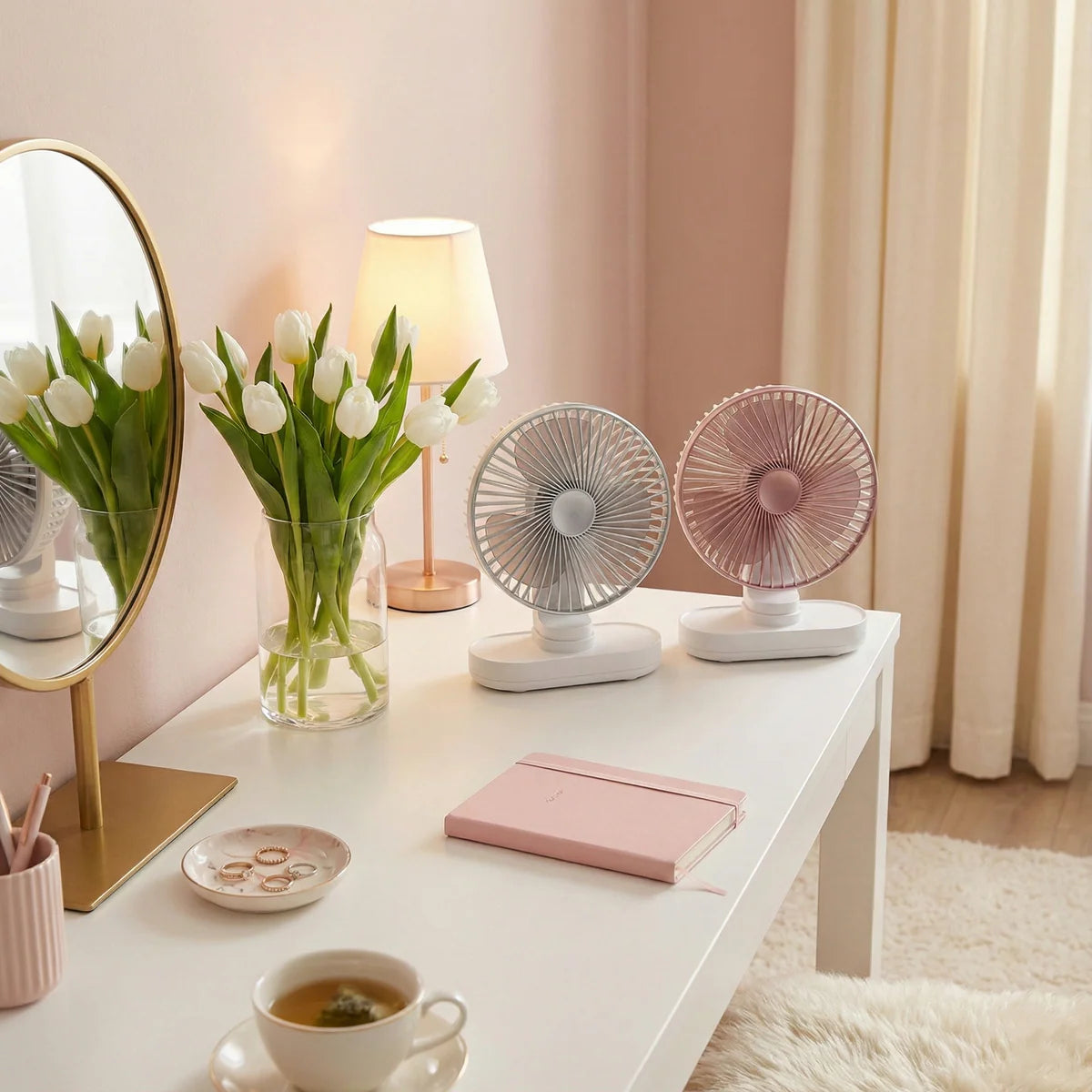 AC Decors™ OmniBreeze Desktop Air Circulator - 4-Speed Oscillating Fan (Silver / Rose Gold)
